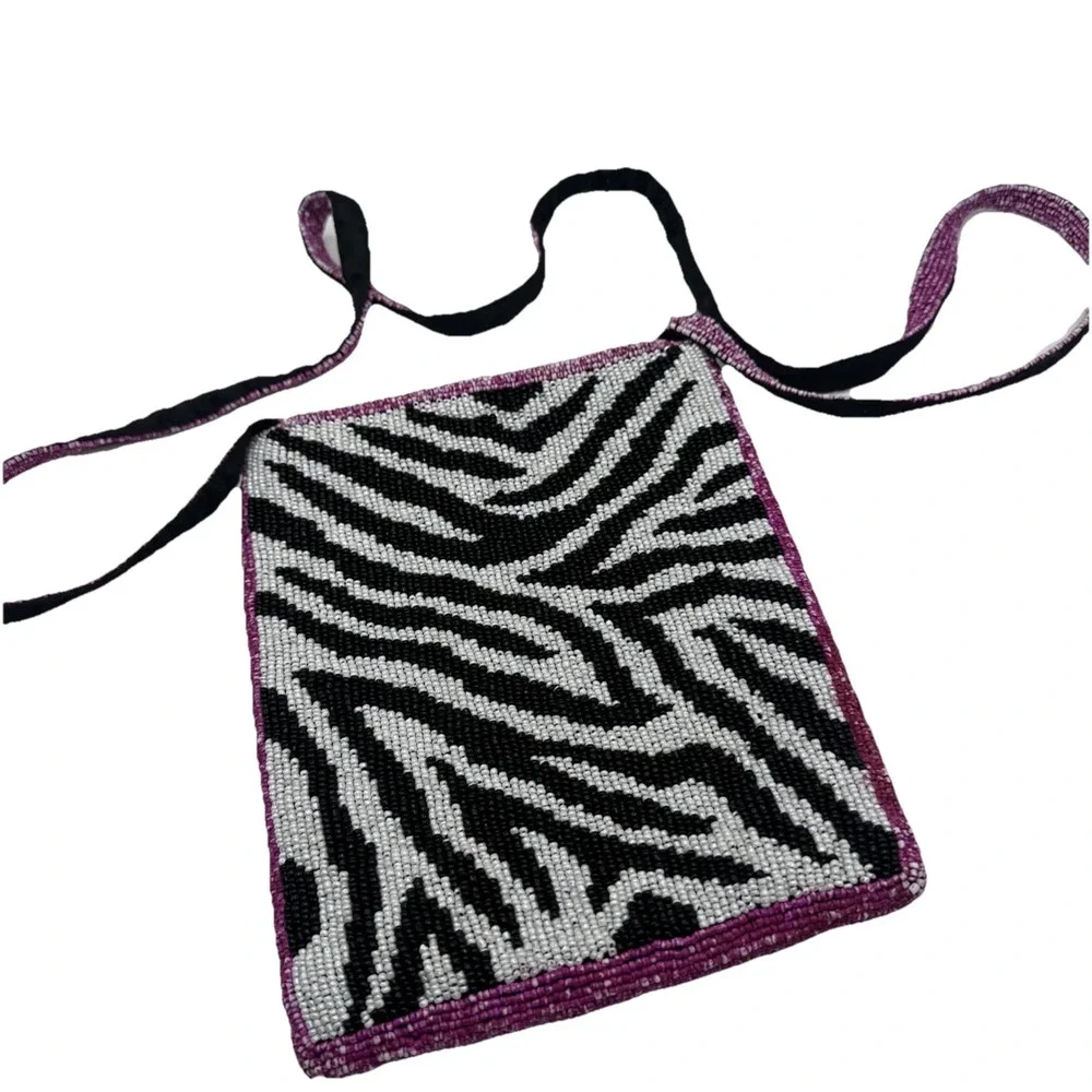 Christiana Beaded Handbag hand made extensive beading Zebra 7x8in